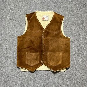 Vintage Sears The Leather Shop Vest Size M Brown Suede Shearling Western 70s